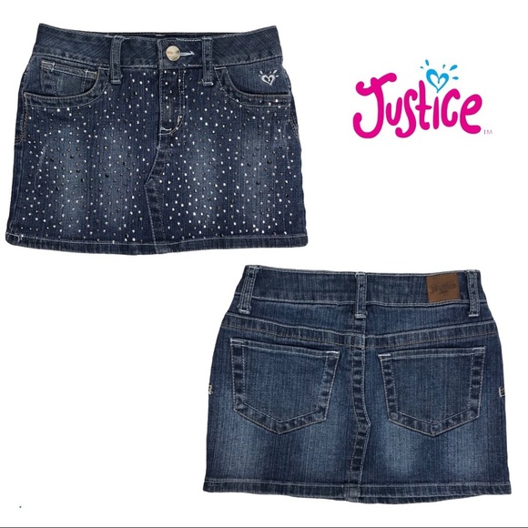 Justice Short Denim Skirt With Rhinestones - Picture 1 of 12